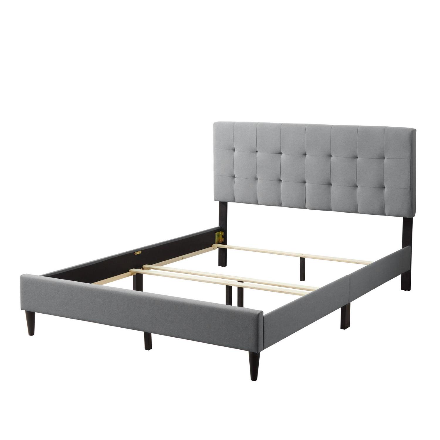 Twin Full Queen King Wooden Platform Bed Frame With Headboard Grey