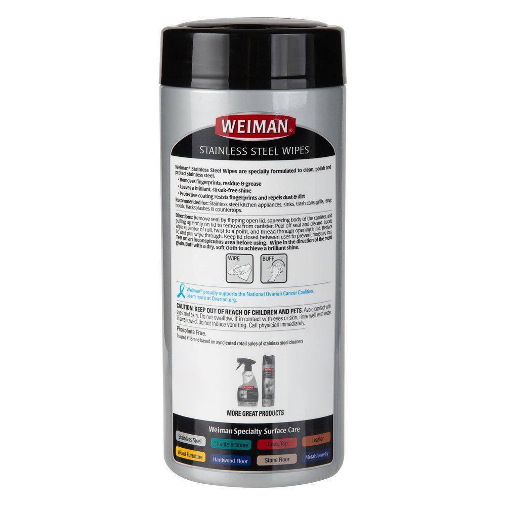 20-Pk) Weiman STAINLESS STEEL Cleaning Wipes for Appliances Car