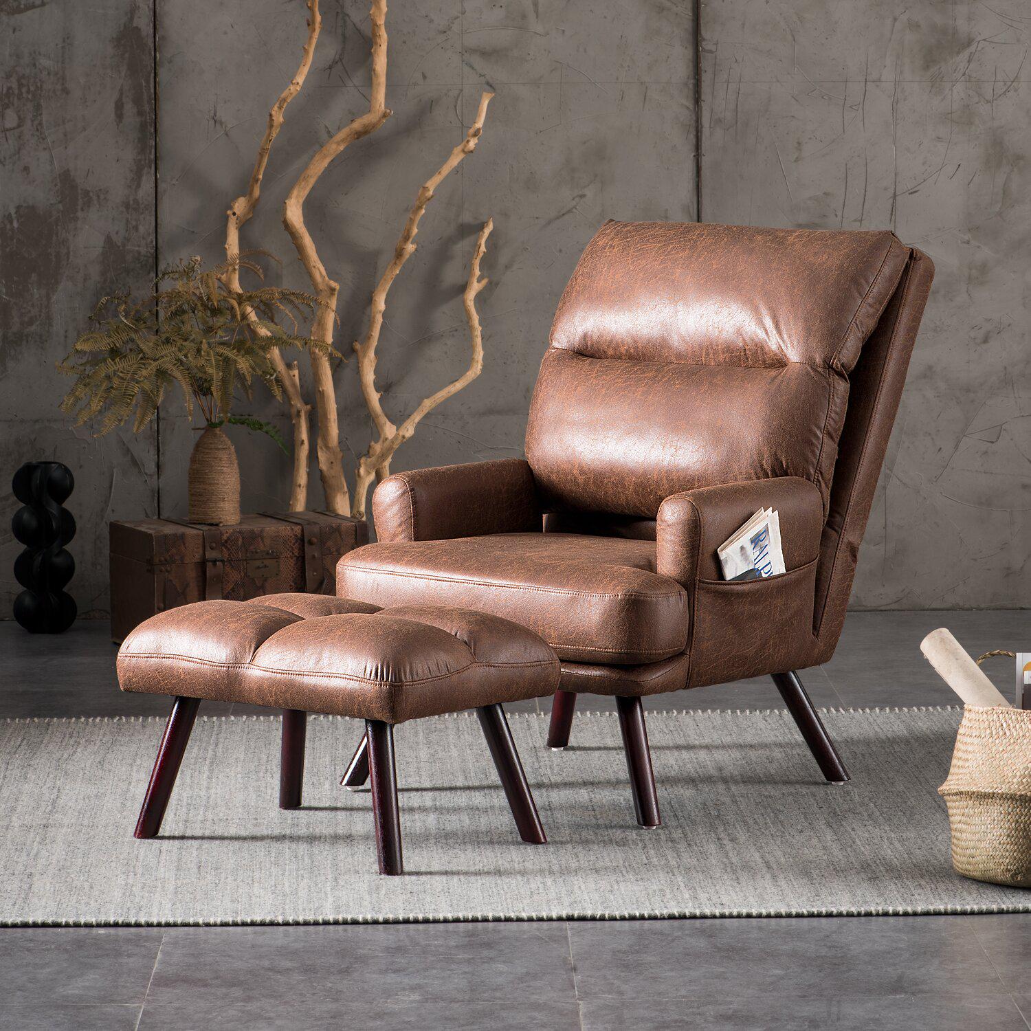 Faux leather lounge chair with ottoman discount