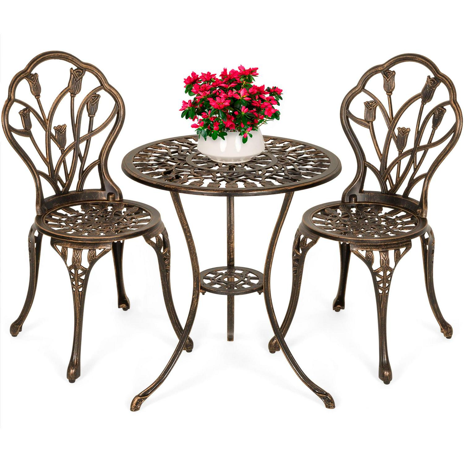 New 3-Piece Cast Aluminum Patio Bistro Furniture Set w/ Antique Finish