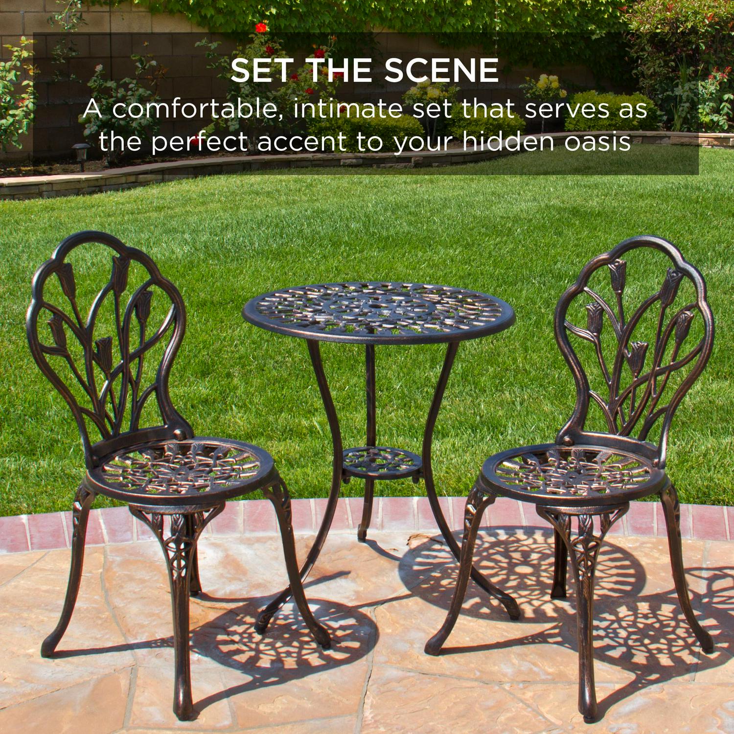 New 3-Piece Cast Aluminum Patio Bistro Furniture Set w/ Antique Finish