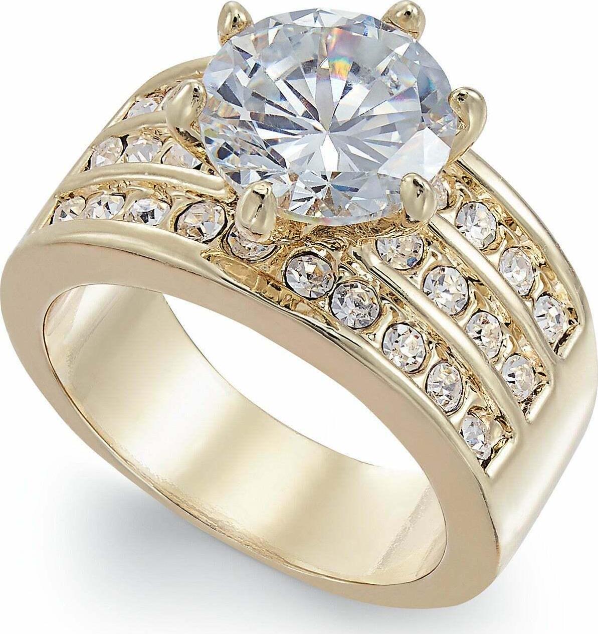 Gold-Tone Crystal Triple-Row Ring