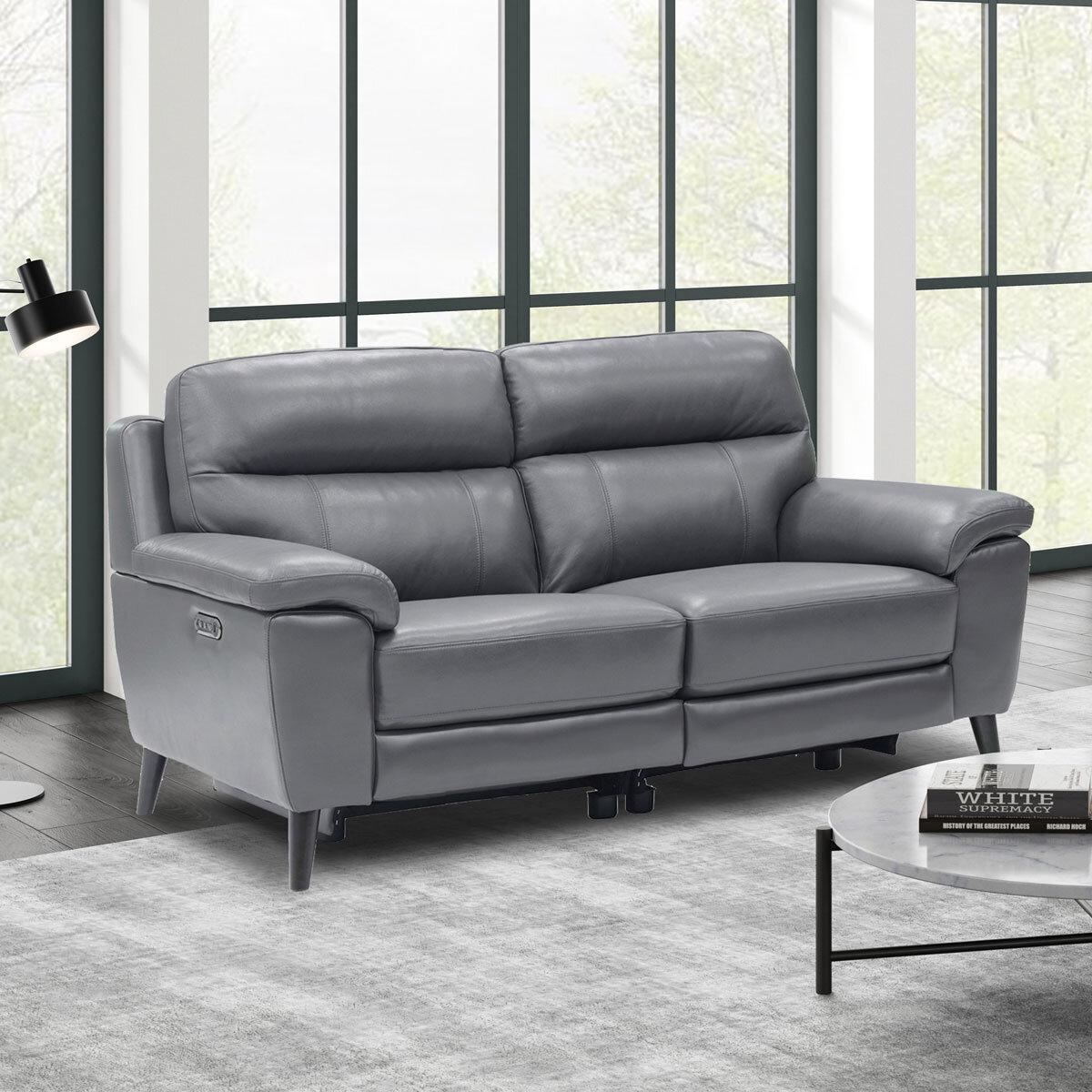 Grace Dark Grey Leather Power Reclining Large 2 Seater Sofa Zinsom