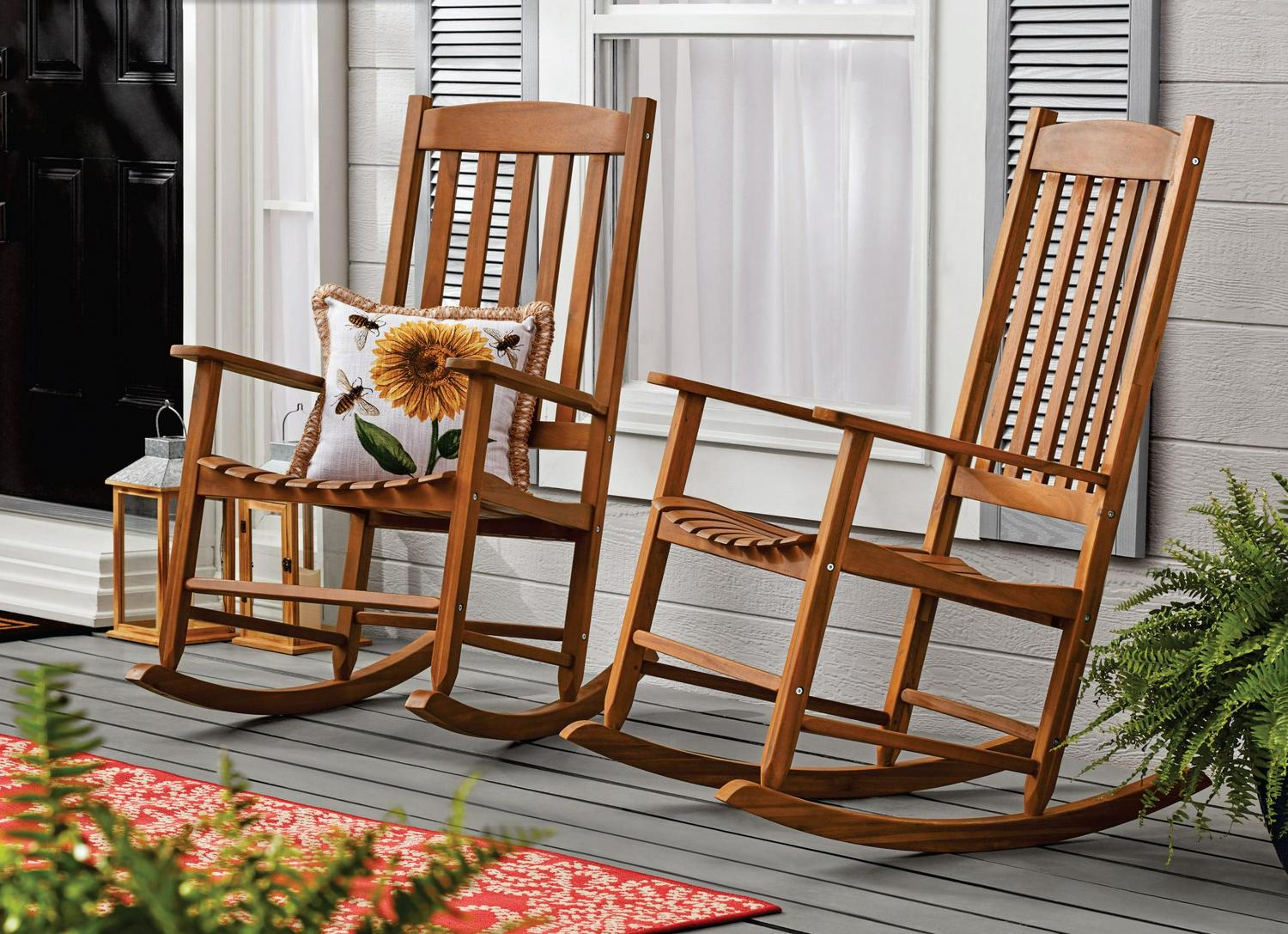Outdoor Wood Porch Rocking Chair Weather Resistant Support Up To 250 lbs Populaire aanbiedingen