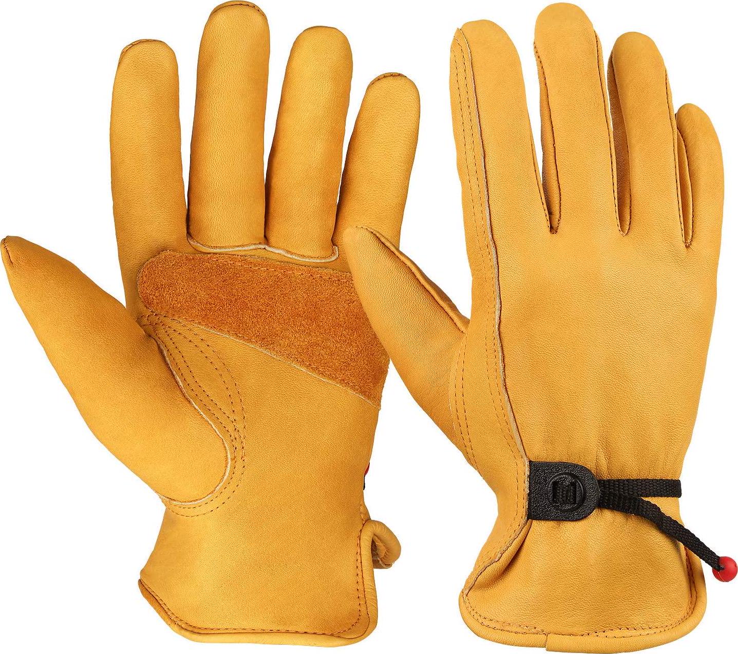 Leather Work Gloves Adjustable Wrist Tough Cowhide Garden Glove