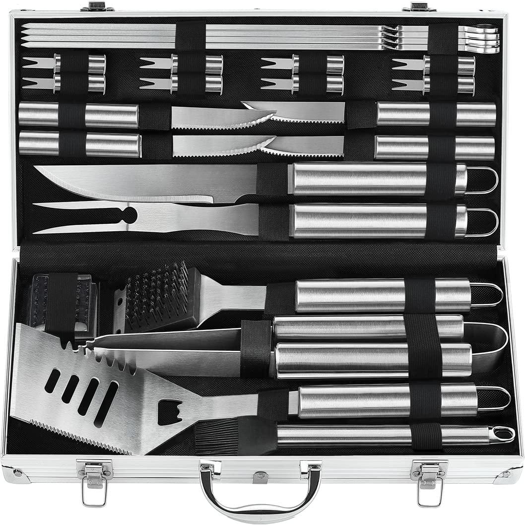 POLIGO 19PCS Barbecue Grill Utensils Kit Stainless Steel BBQ Grill Tools Set  - Premium Grill Accessories in Storage Bag for Camping - Ideal Grilling Set  Gifts for Christmas Birthday Presents Dad Men 