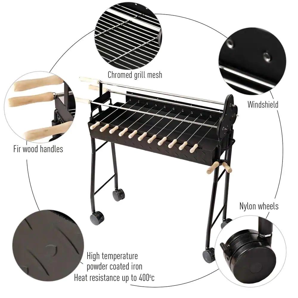 Outsunny Portable Charcoal Grill In Black With Rotisserie