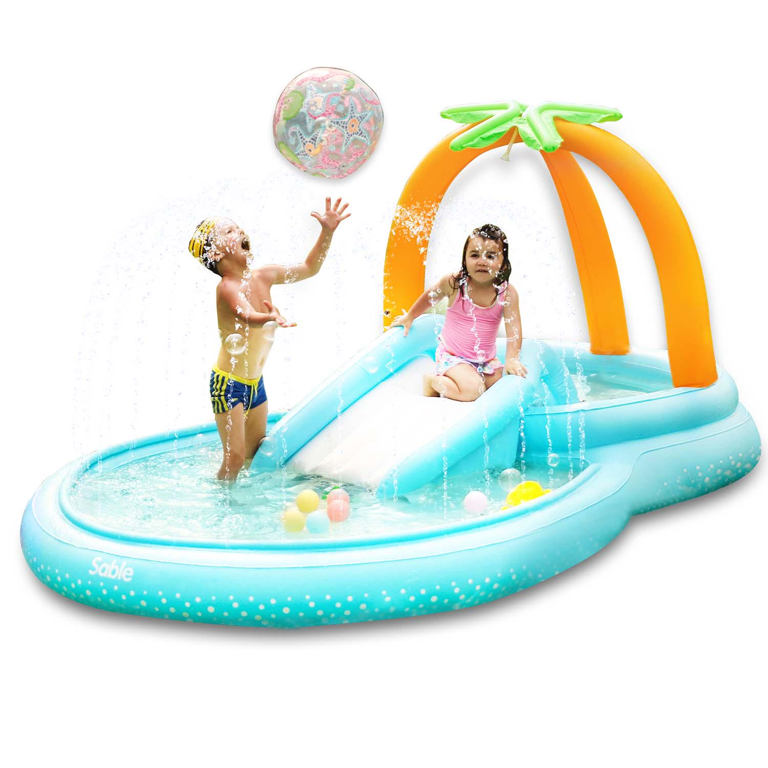 Sable Inflatable Play Center Pool, Kiddie Pool with Water Slid...