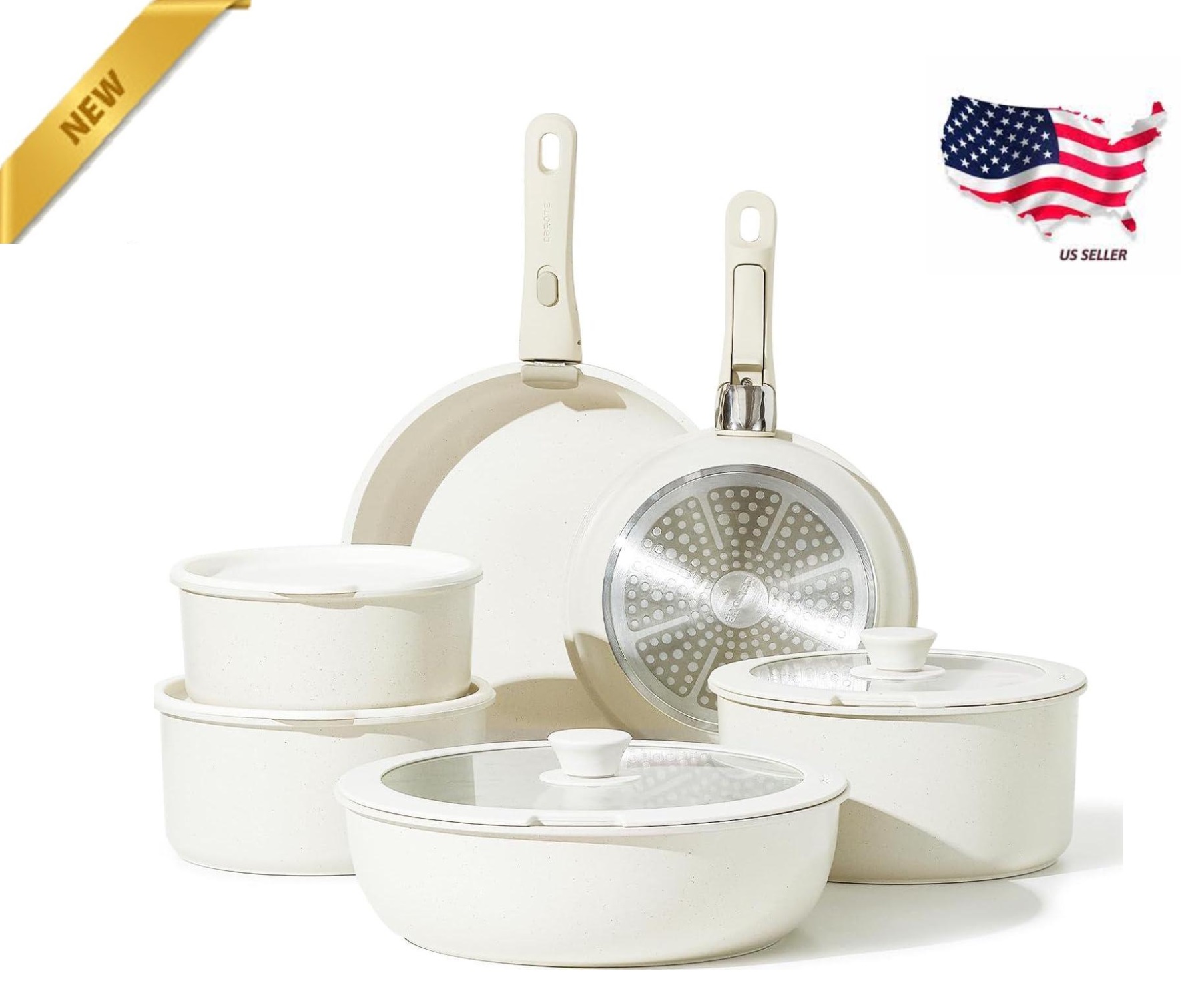 12 Pcs Pots and Pans Nonstick Cookware Set Detachable Handle Induction Cookware