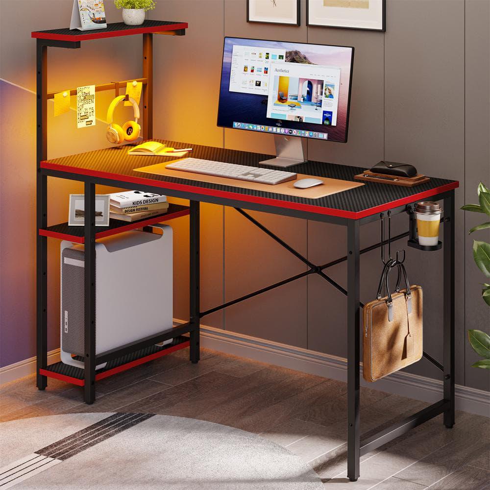Bestier Gaming Desk With Power Outlet, 71.5 Inch Large LED Computer Desk With Monitor Stand L Shaped Corner Gamer Desk For Bedroom Pink
