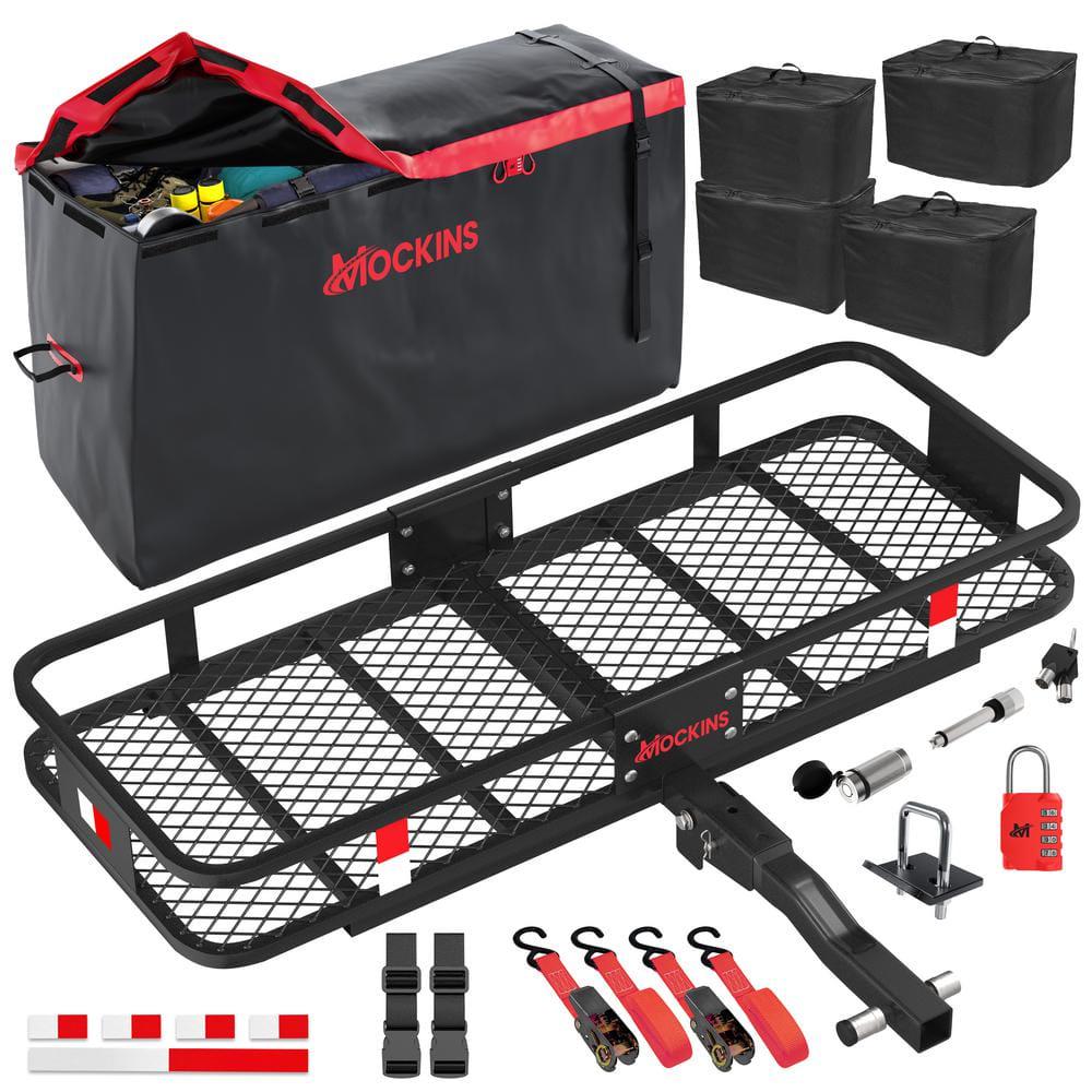 Mockins 500lb Capacity Rustproof Hitch Mount Cargo Carrier 48inx18inx6in + 15 Cu.ft Waterproof Cargo Bag and Packing Cubes, Red