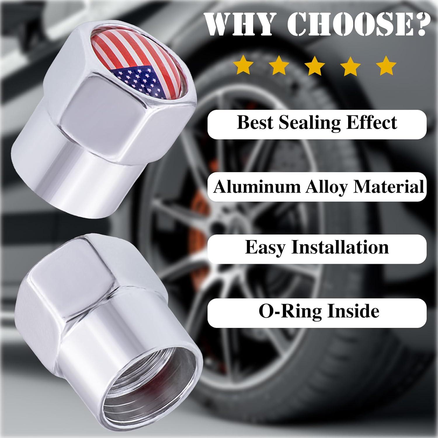 8PCS American Flag Tire Valve Stem Caps, Black Premium Alloy Wheel Valve Covers, - Picture 27 of 35