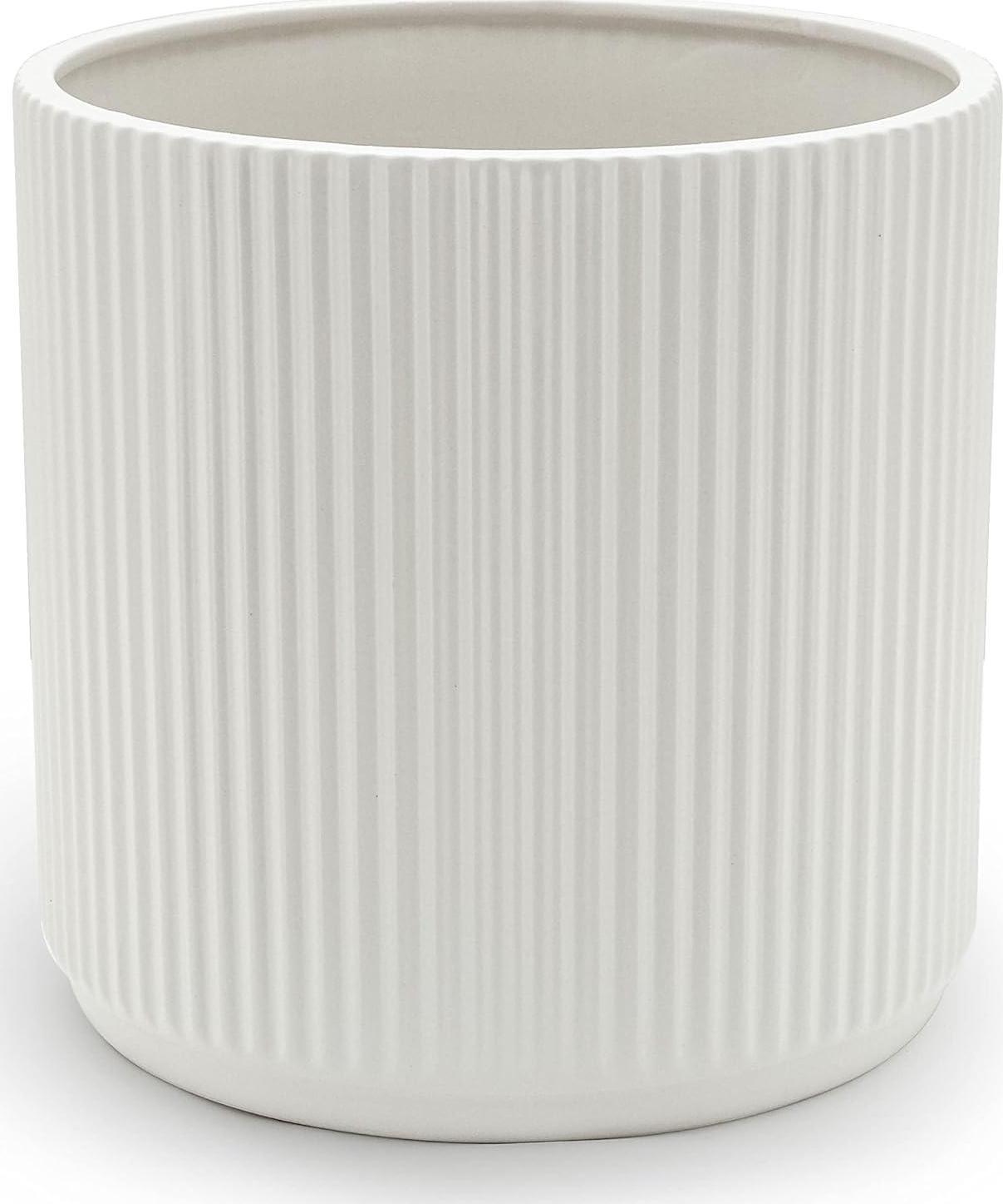 Amazon Basics Round Assorted Sizes Fluted Ceramic House Planters, Set of 3, 15.2