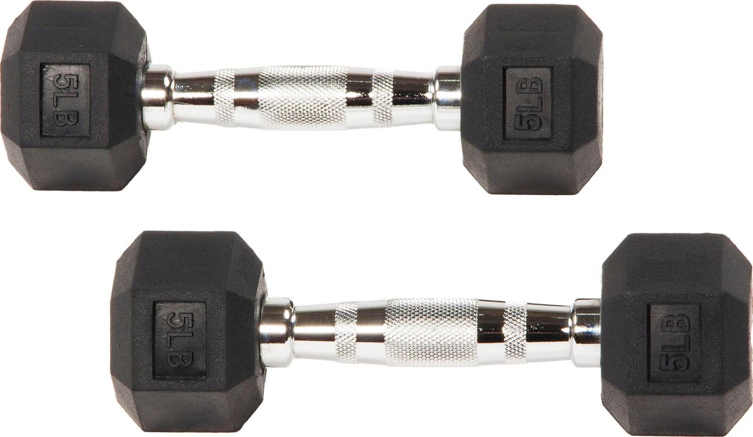 Premium Rubber Encased Hex Dumbbells sold in Pairs 5 lb-100 lb