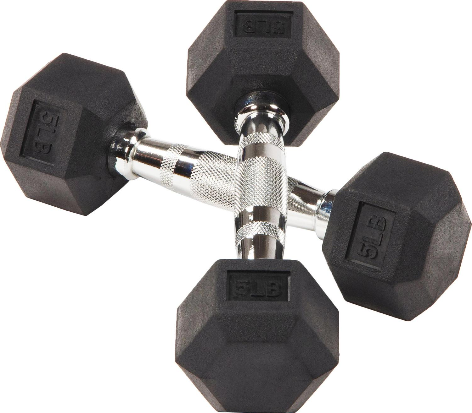 Premium Rubber Encased Hex Dumbbells sold in Pairs 5 lb-100 lb