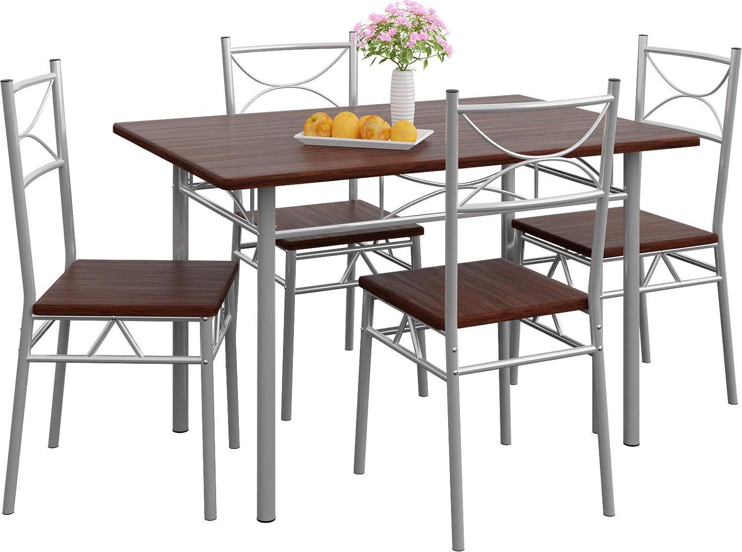5 Pcs Dining Table and 4 Chairs Small Kitchen Furniture Set Breakfast Chair