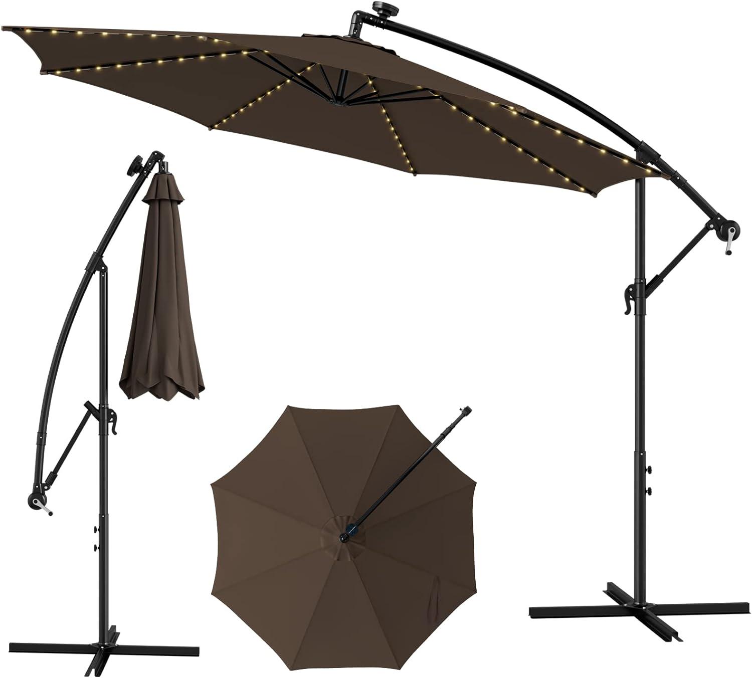 Garden Umbrella with Solar Powered LED Lights Outdoor Cantilever Parasol 3m