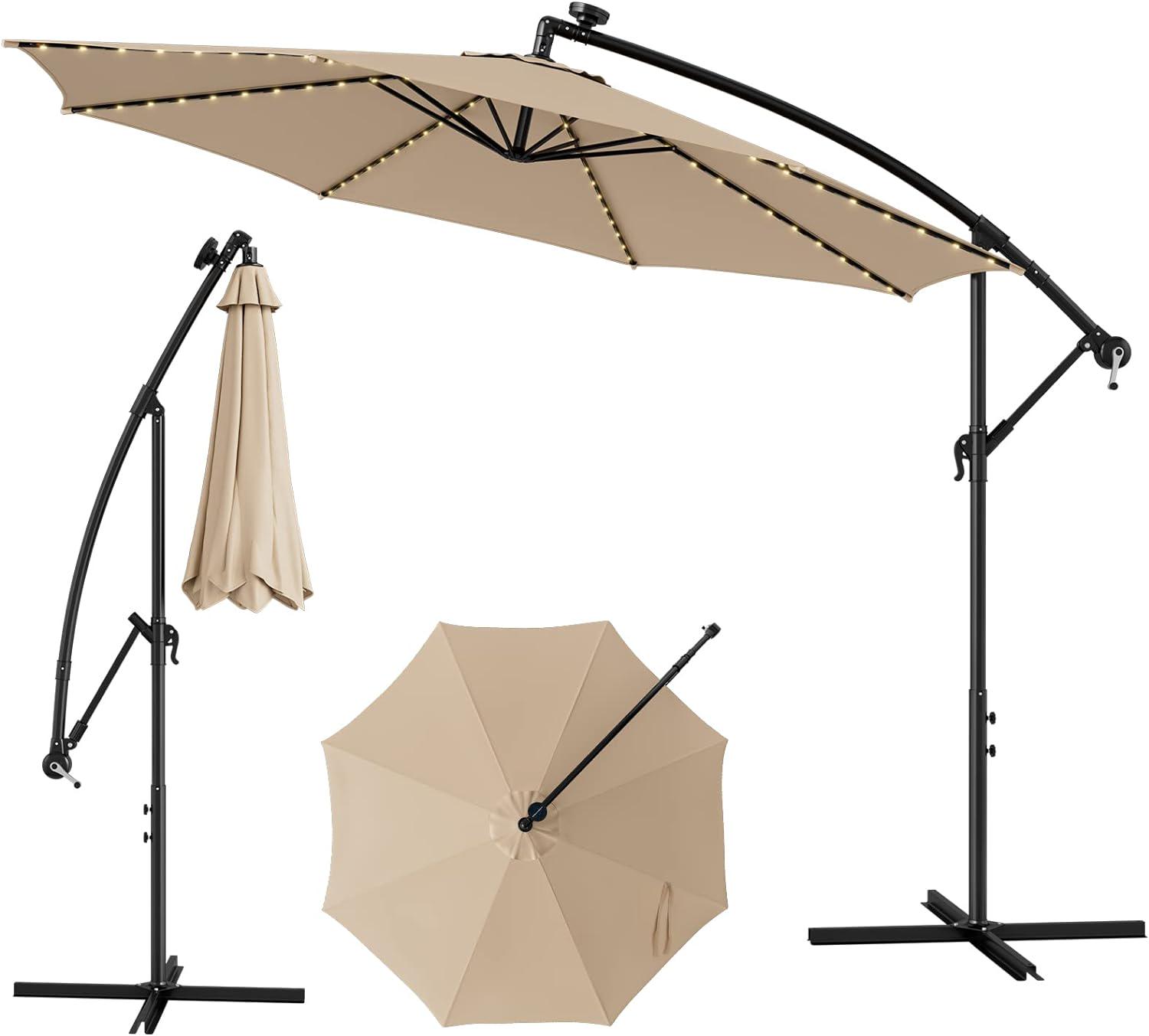Garden Umbrella with Solar Powered LED Lights Outdoor Cantilever Parasol 3m