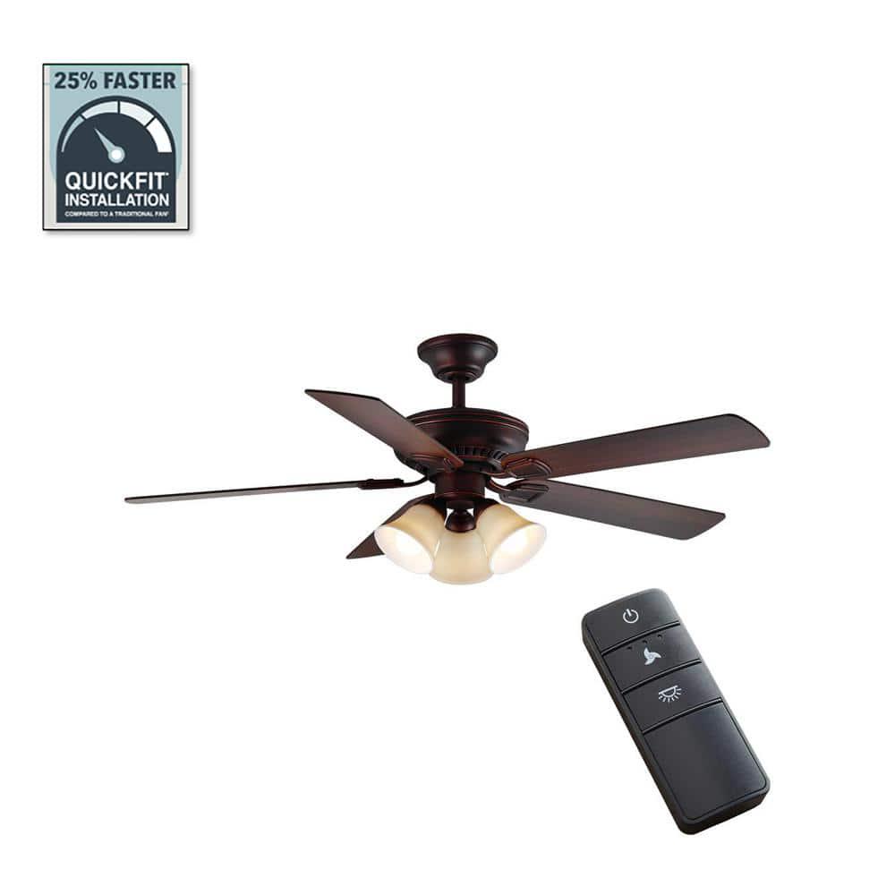 Hampton Bay Ceiling Fan Light Indoor Led Bronze Downrod Reversible Blades+Remote