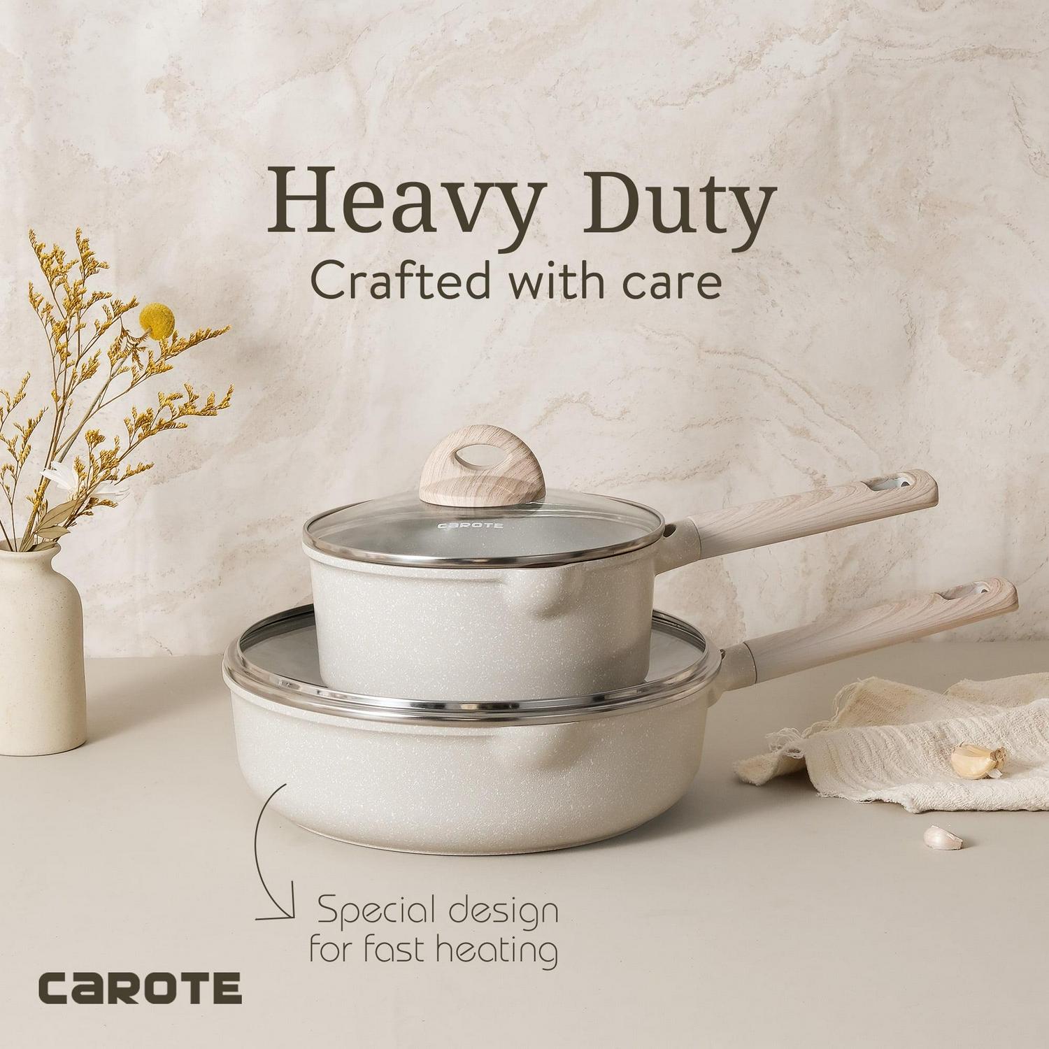 Carote Nonstick Cookware Sets, 16 Pcs Granite Non Stick Pots and Pans Set, Taupe - Picture 34 of 42
