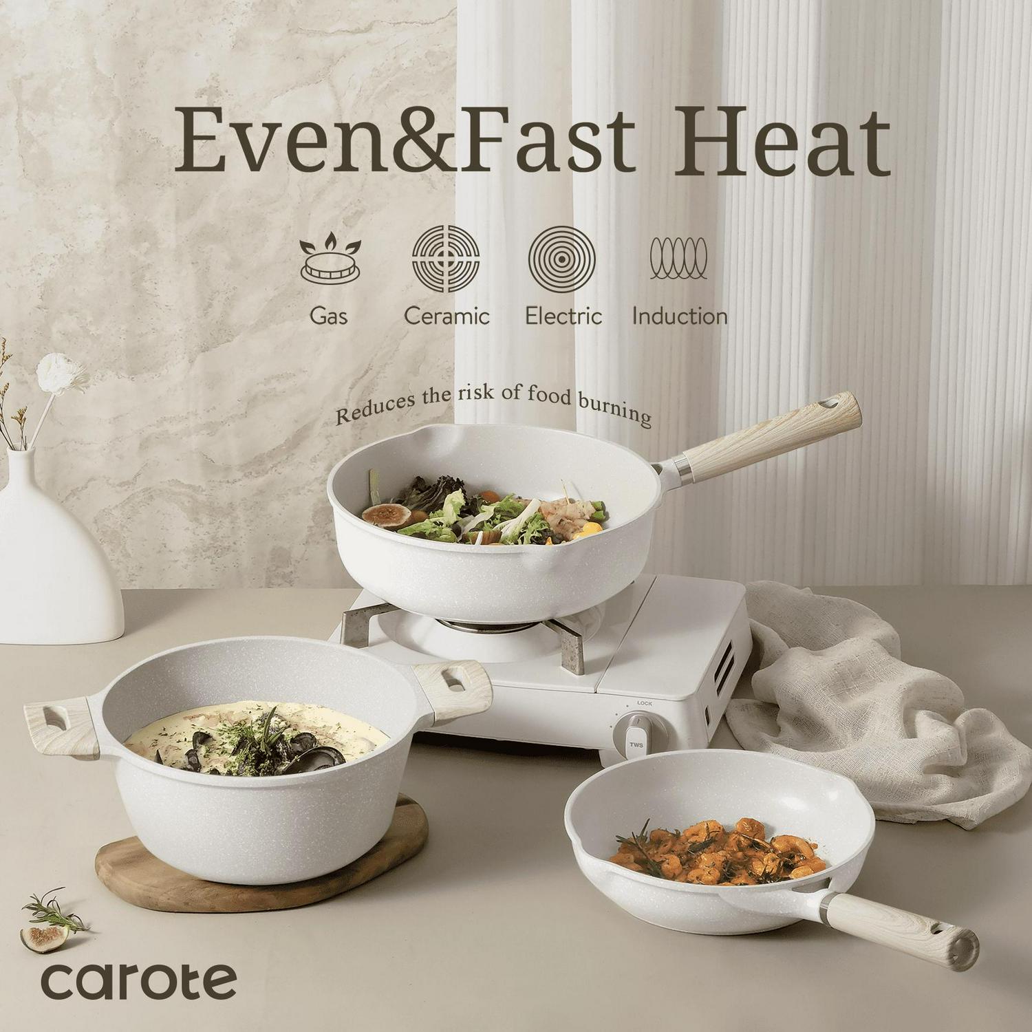 Carote Nonstick Cookware Sets, 16 Pcs Granite Non Stick Pots and Pans Set, Taupe - Picture 27 of 42