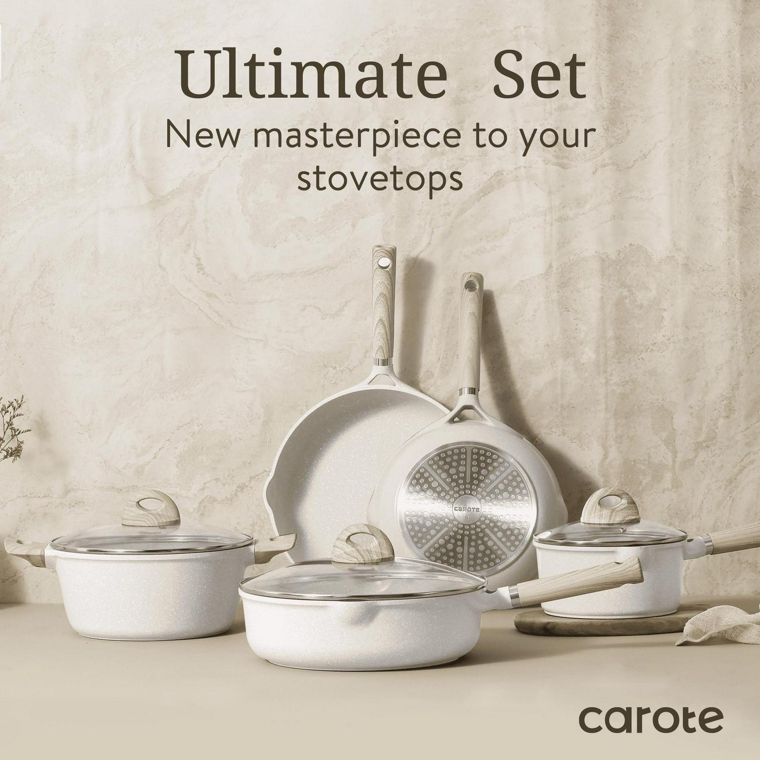 Carote Nonstick Cookware Sets, 16 Pcs Granite Non Stick Pots and Pans Set, Taupe - Picture 29 of 42