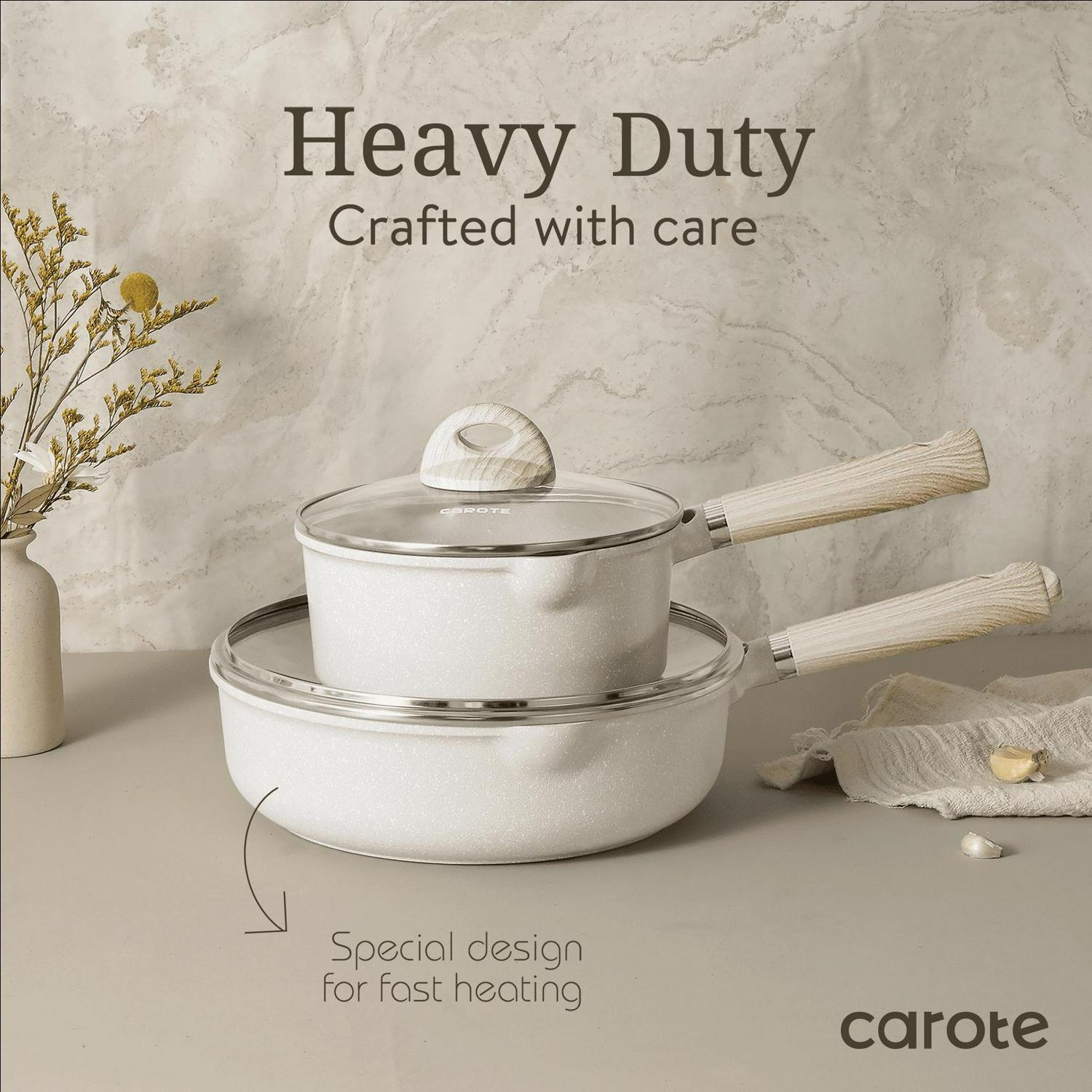 Carote Nonstick Cookware Sets, 16 Pcs Granite Non Stick Pots and Pans Set, Taupe - Picture 26 of 42
