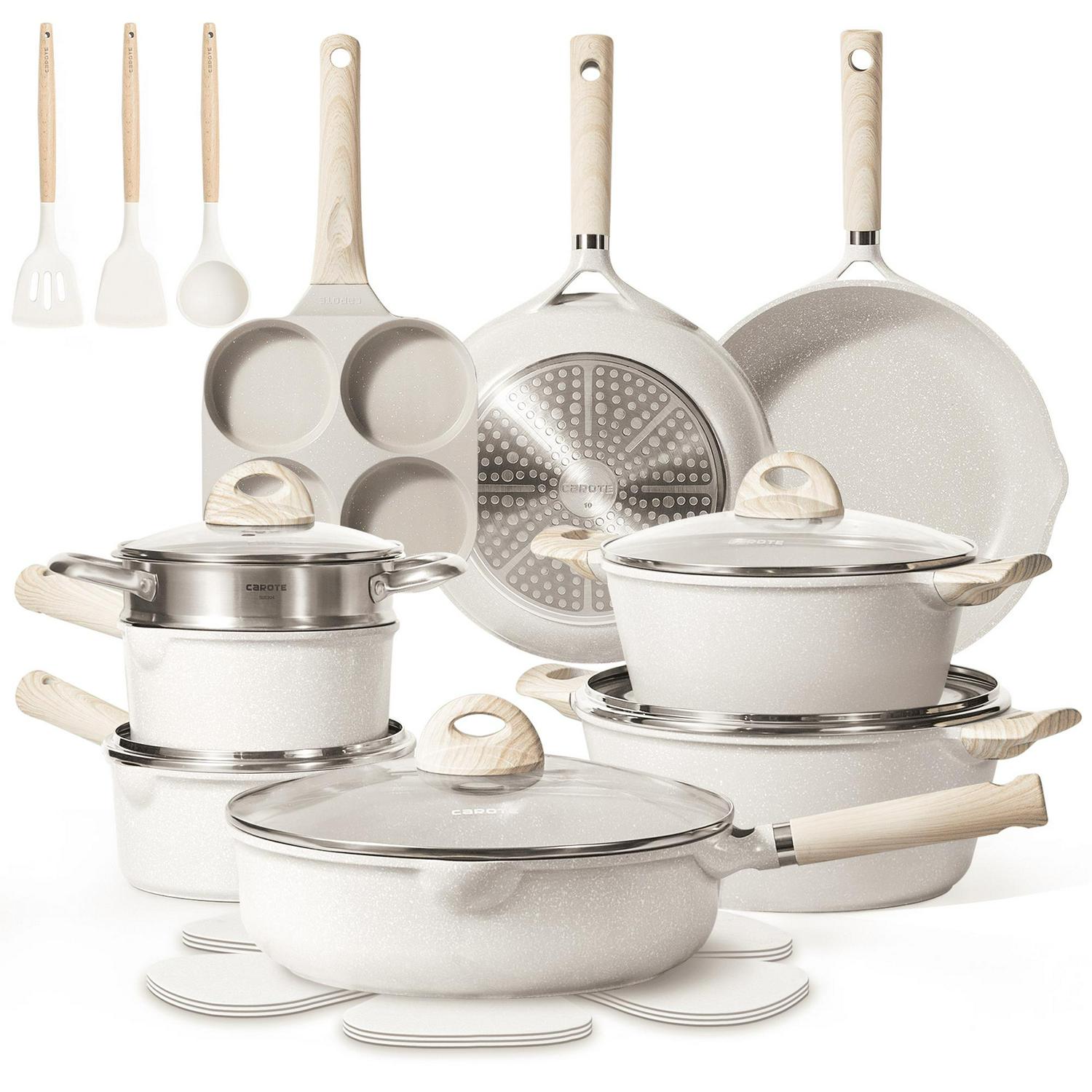 Carote Nonstick Cookware Sets, 16 Pcs Granite Non Stick Pots and Pans Set, Taupe - Picture 22 of 42