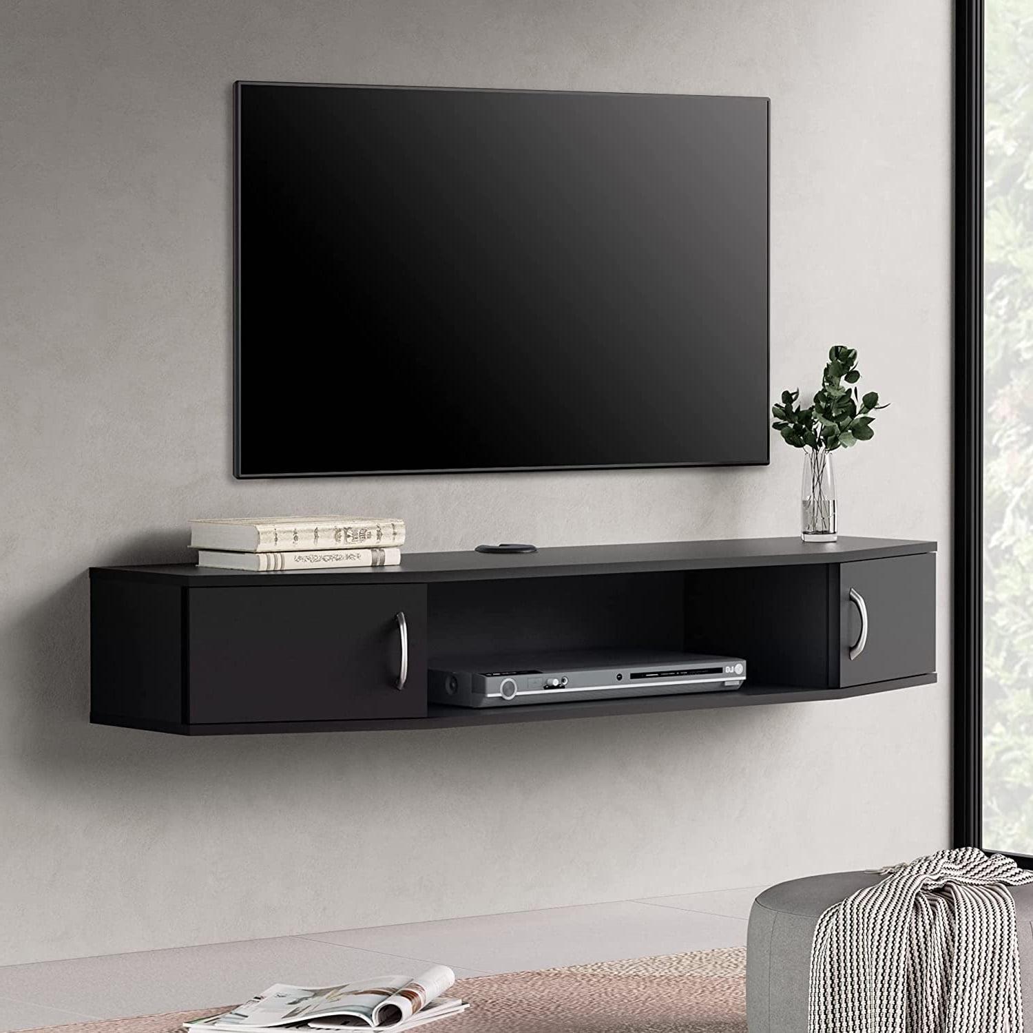 FITUEYES Floating TV Stand with Yellow LED Light, Wall Mounted TV Shlef ...