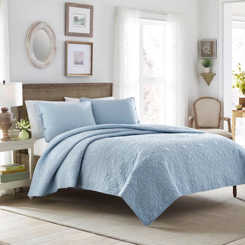 Twin Flora Reversible Quilt Set Blue - Laura Ashley