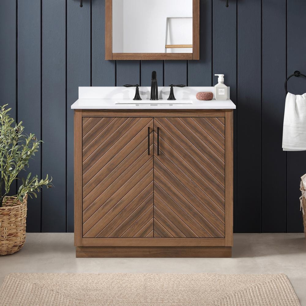 Huckleberry 42 in. W x 19 in. D x 34 in. H Single Sink Bath Vanity in Spiced Walnut with White Engineered Stone Top