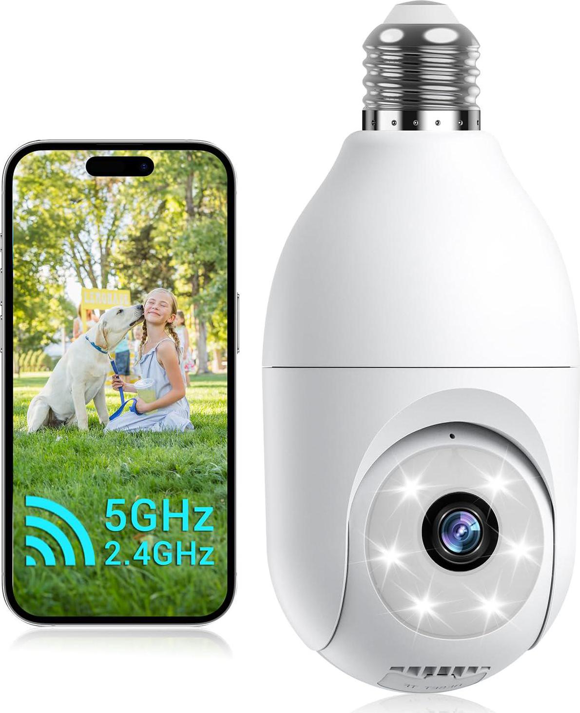 Light Bulb Security Camera Wireless Outdooz 5G and 2.4G WiFi Cameras For Home