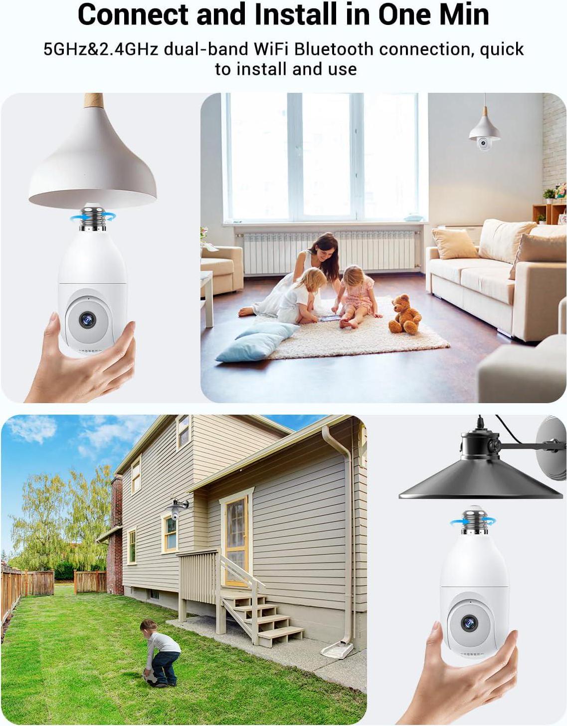 Light Bulb Security Camera Wireless Outdooz 5G and 2.4G WiFi Cameras For Home