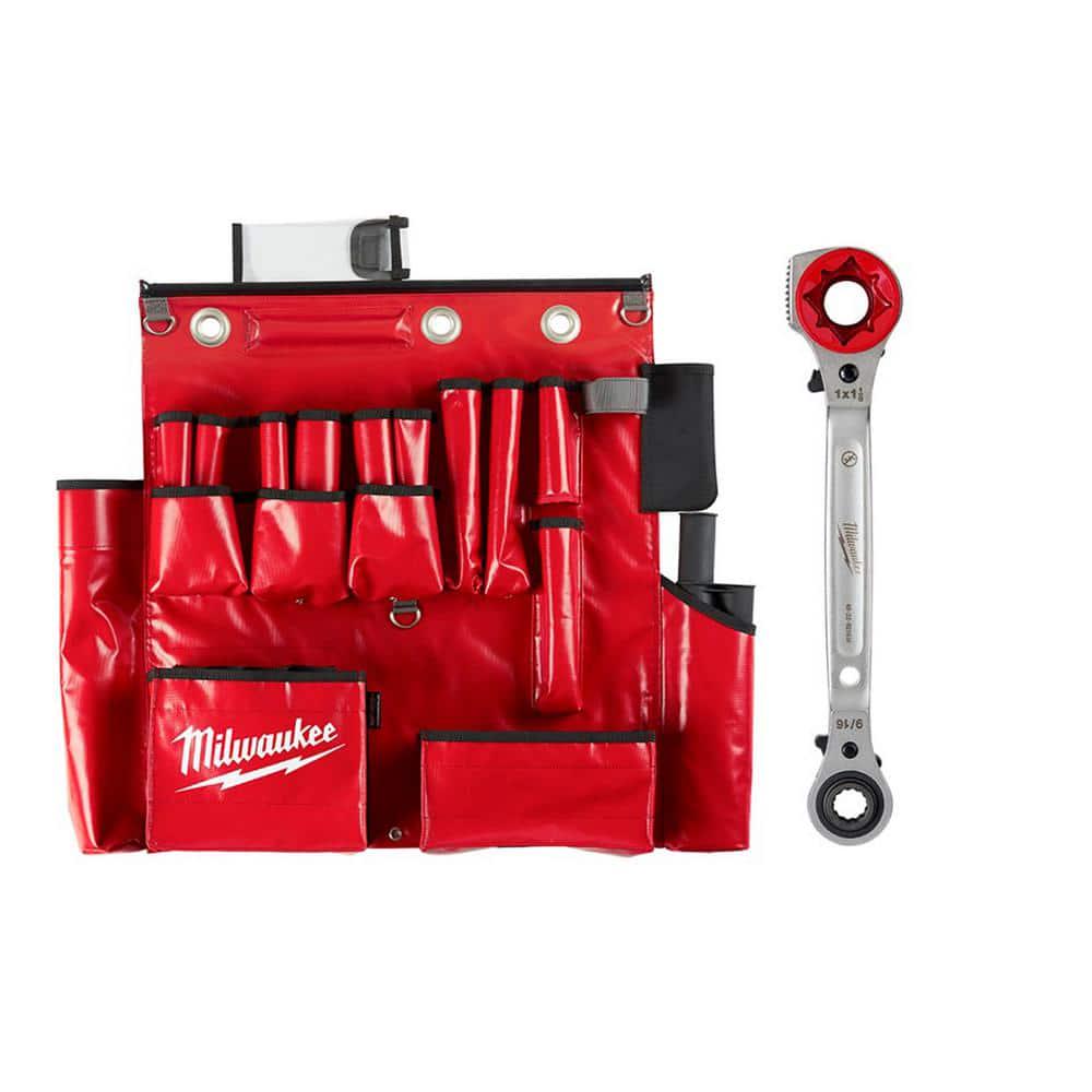 Milwaukee Lineman's Compact Aerial Tool Apron with Lineman's 5-In-1 Ratcheting Wrench with Milled Strike Face (2-Piece)