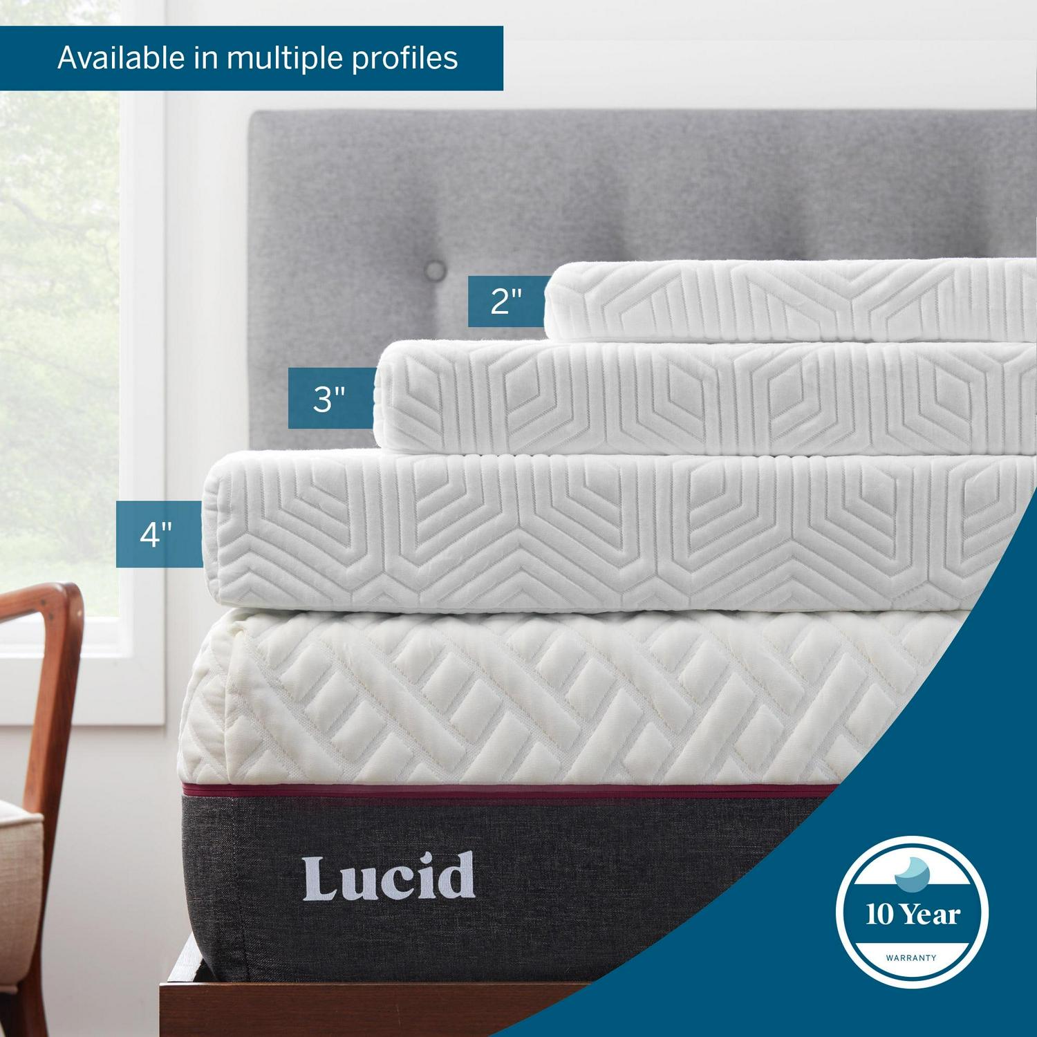 LUCID 2, 3, 4 Inch Cooling Gel Memory Foam Mattress Topper - Full Queen King