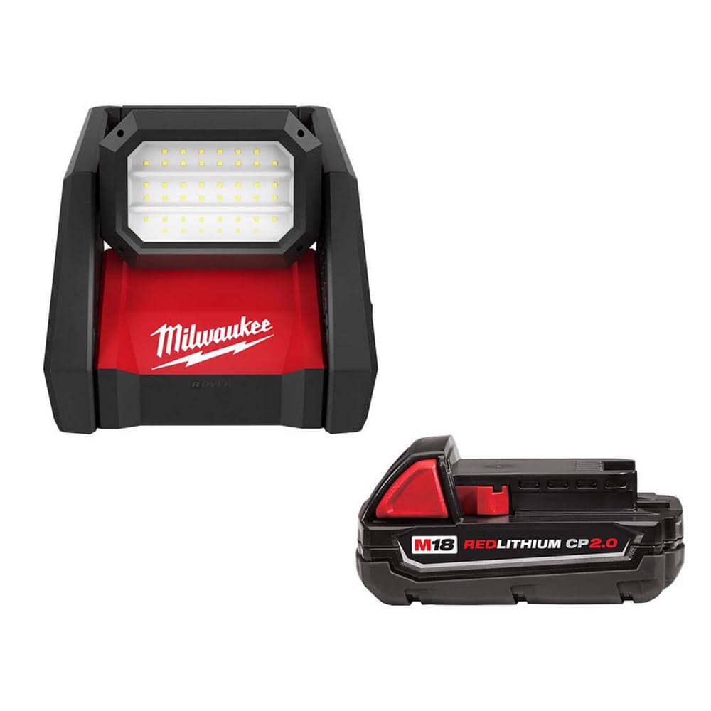 Milwaukee M18 GEN-2 18-Volt Lithium-Ion Cordless 4000 Lumens ROVER LED AC/DC Flood Light and (1) 2Ah Battery