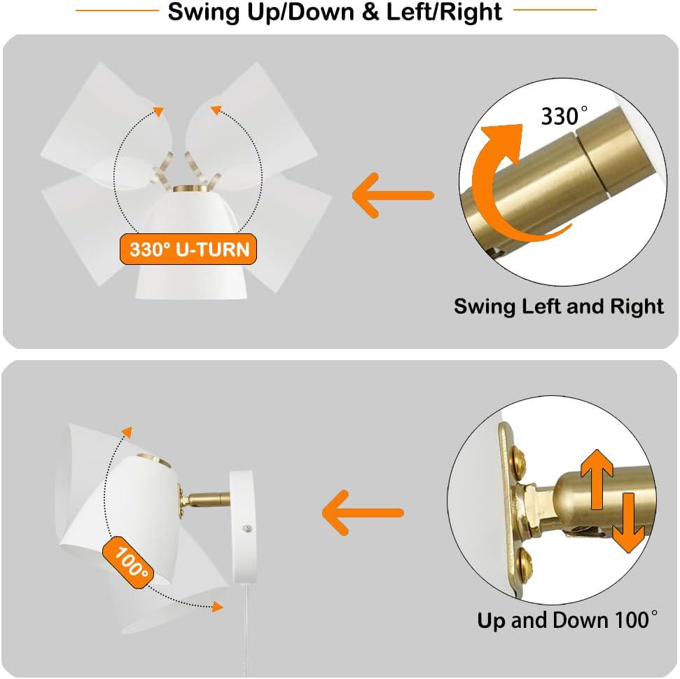 Modern Plug in Wall Light Adjustable Angle 100° & 330° White Plug in Wall - Picture 14 of 22