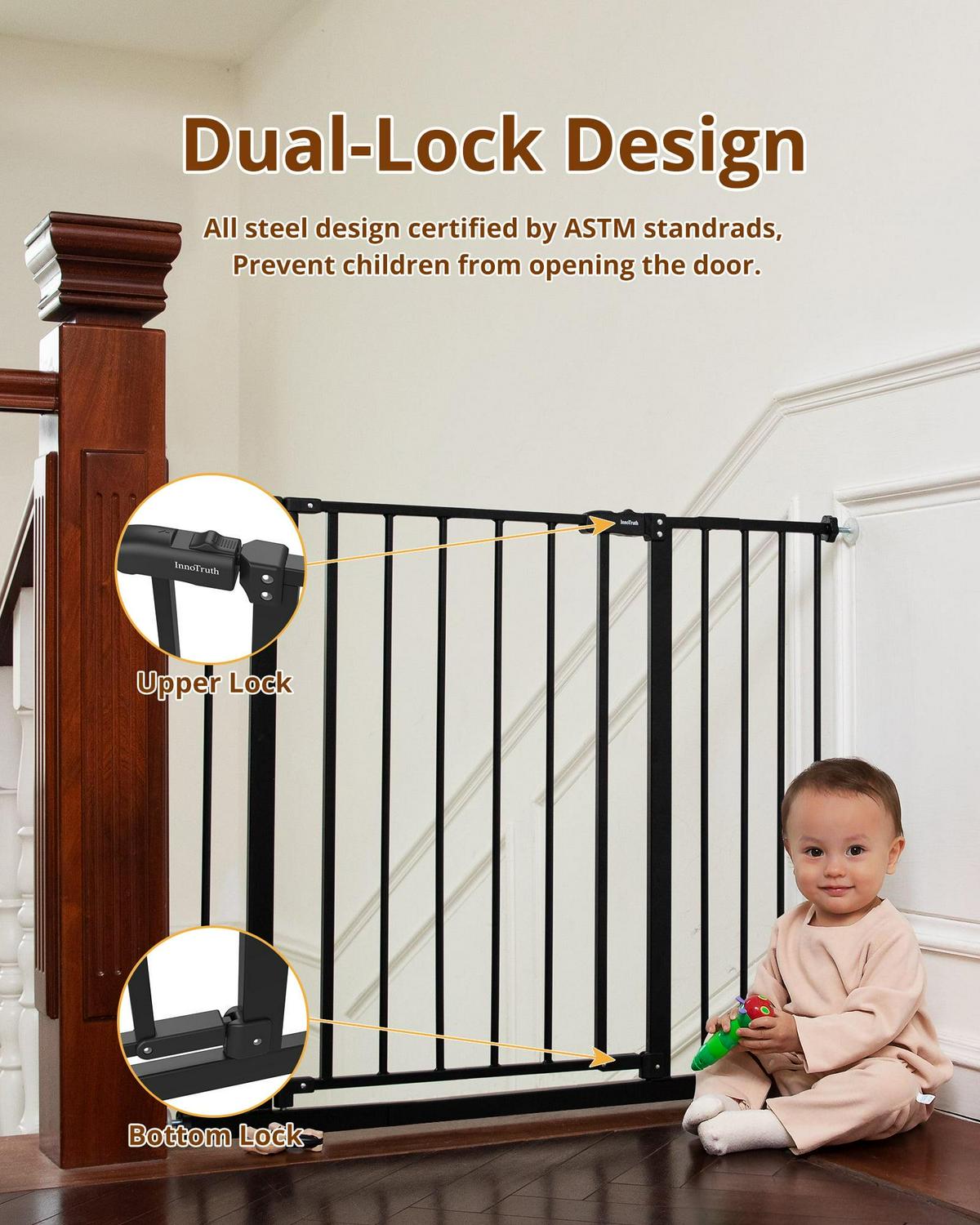 Extra Wide Baby Safety Gate for Stairs and Doorway,28.9-42.1 Wide,30 Tall ages 6