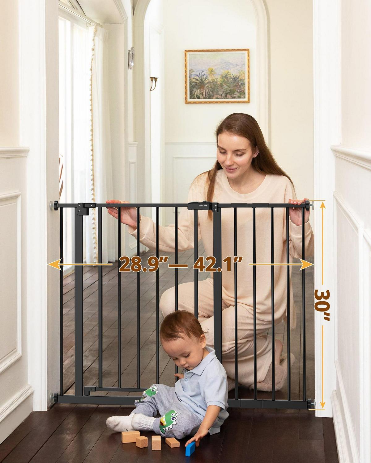 Extra Wide Baby Safety Gate for Stairs and Doorway,28.9-42.1 Wide,30 Tall ages 6