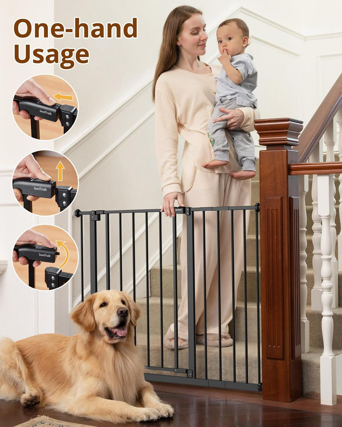 Extra Wide Baby Safety Gate for Stairs and Doorway,28.9-42.1 Wide,30 Tall ages 6