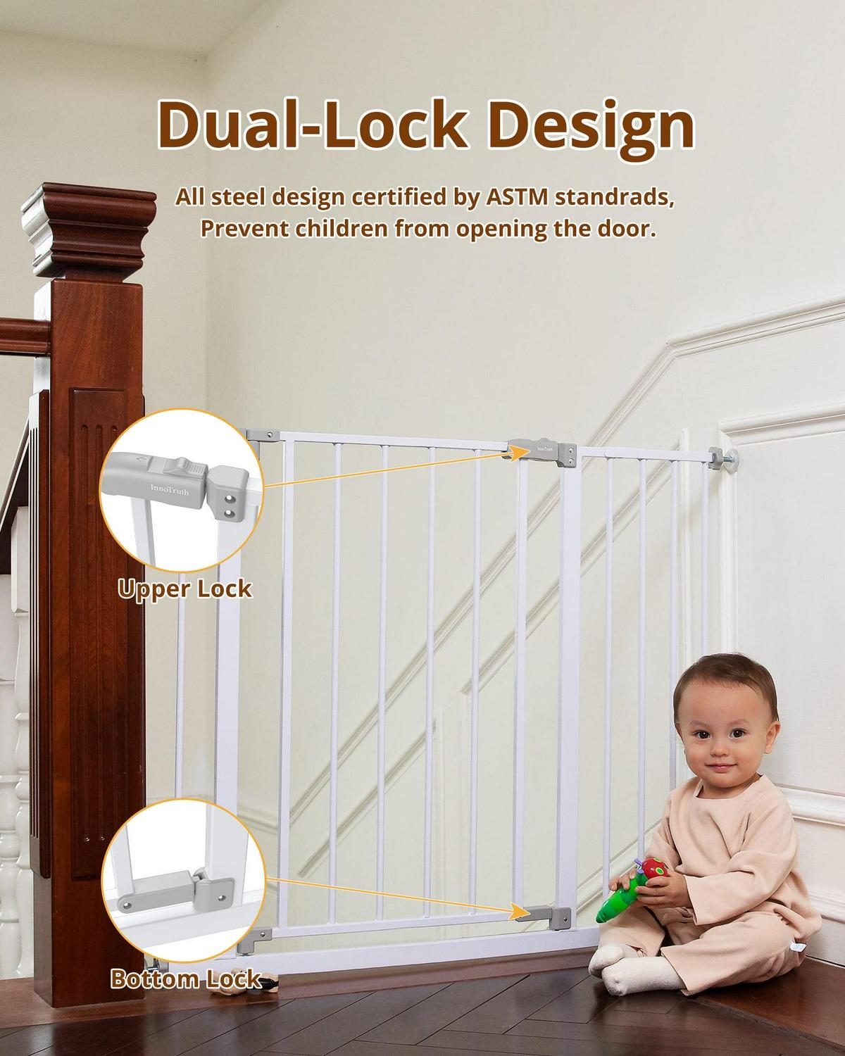 Extra Wide Baby Safety Gate for Stairs and Doorway,28.9-42.1 Wide,30 Tall ages 6