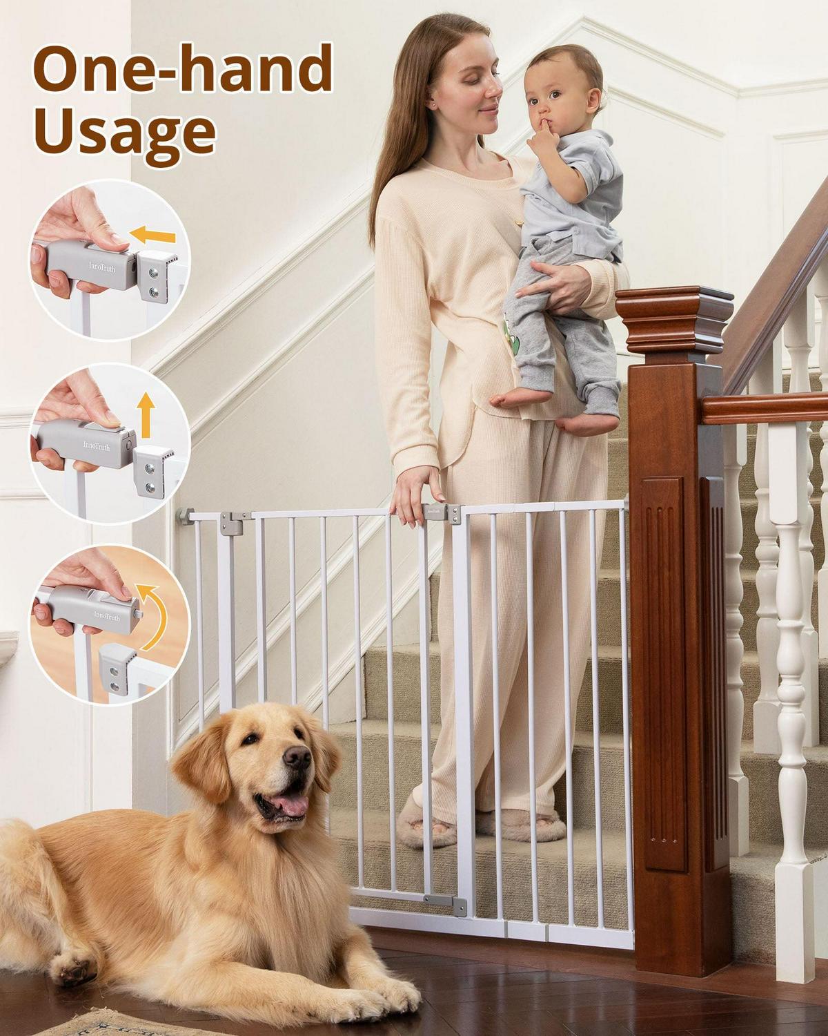 Extra Wide Baby Safety Gate for Stairs and Doorway,28.9-42.1 Wide,30 Tall ages 6