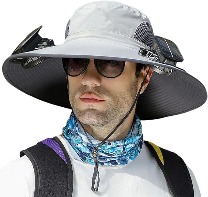 Outdoor Wide Brim Sun Hat with 2 Solar Fan Bucket Hat Men Women Fishing Beach - Picture 36 of 67