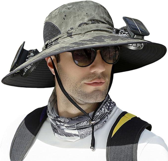 Outdoor Wide Brim Sun Hat with 2 Solar Fan Bucket Hat Men Women Fishing Beach - Picture 27 of 67