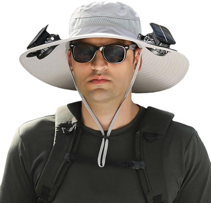 Outdoor Wide Brim Sun Hat with 2 Solar Fan Bucket Hat Men Women Fishing Beach - Picture 66 of 67