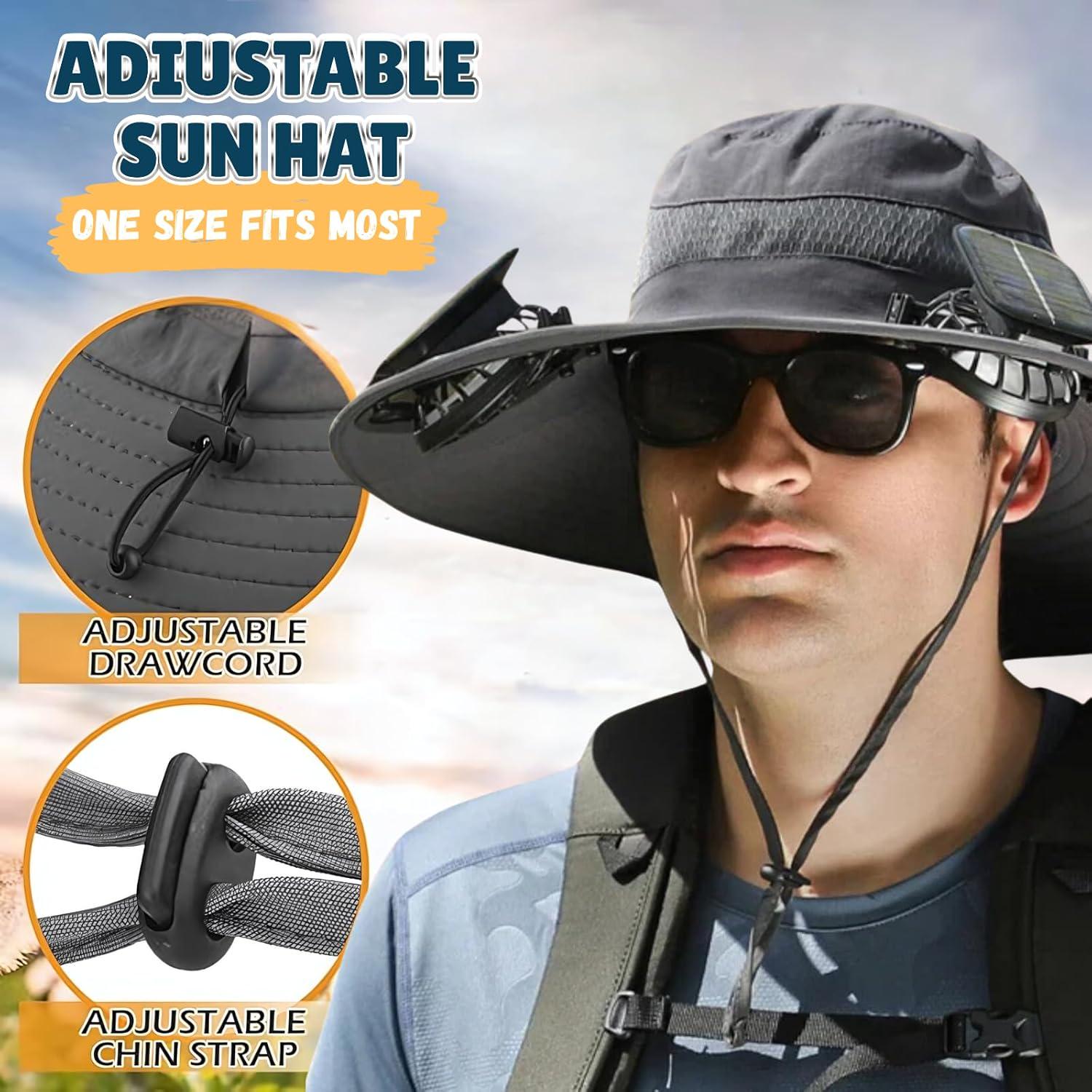 Outdoor Wide Brim Sun Hat with 2 Solar Fan Bucket Hat Men Women Fishing Beach - Picture 33 of 67