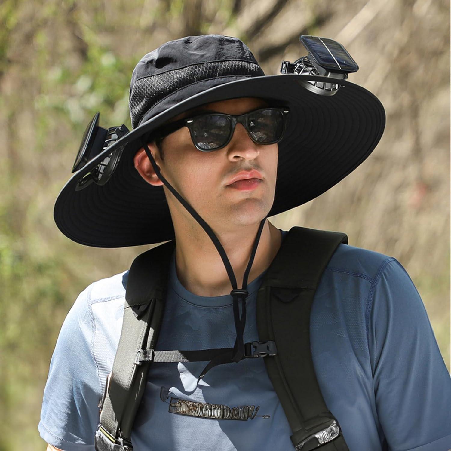Outdoor Wide Brim Sun Hat with 2 Solar Fan Bucket Hat Men Women Fishing Beach - Picture 64 of 67