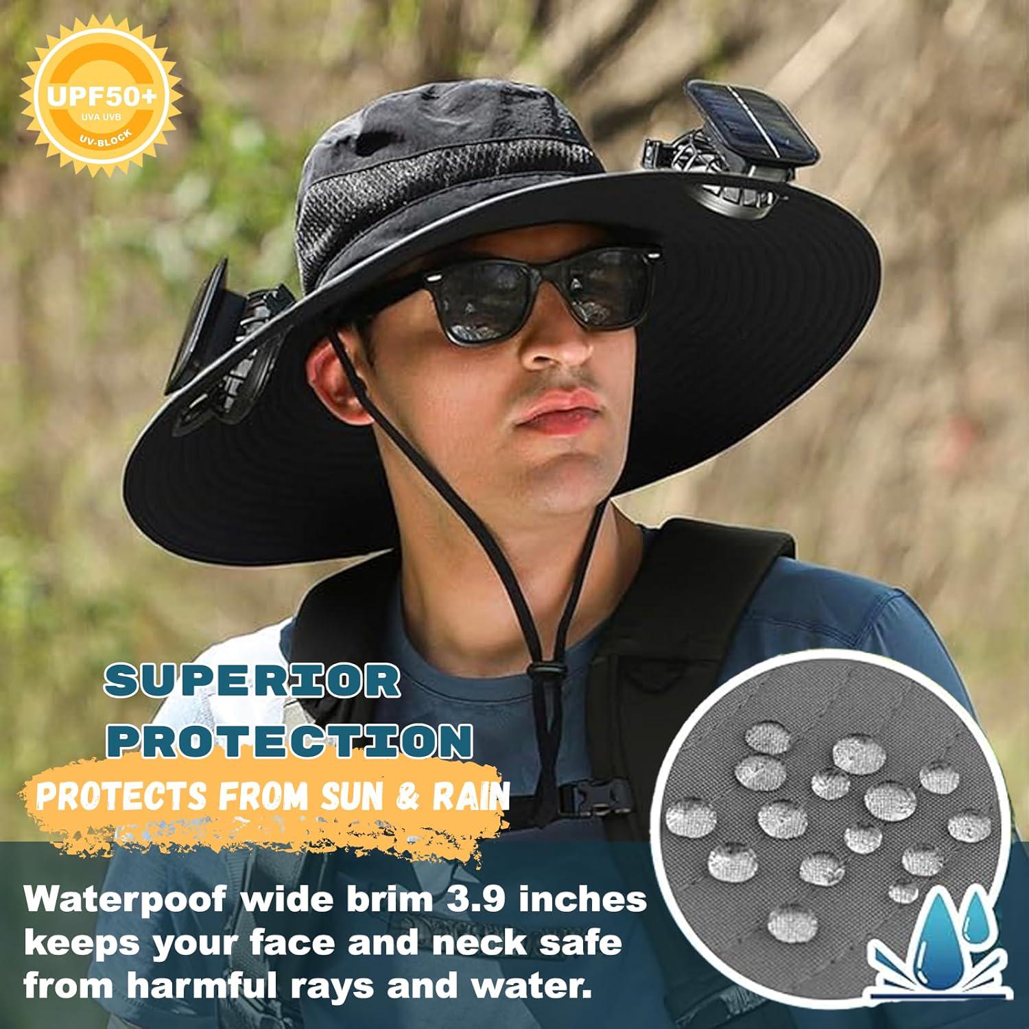 Outdoor Wide Brim Sun Hat with 2 Solar Fan Bucket Hat Men Women Fishing Beach - Picture 35 of 67