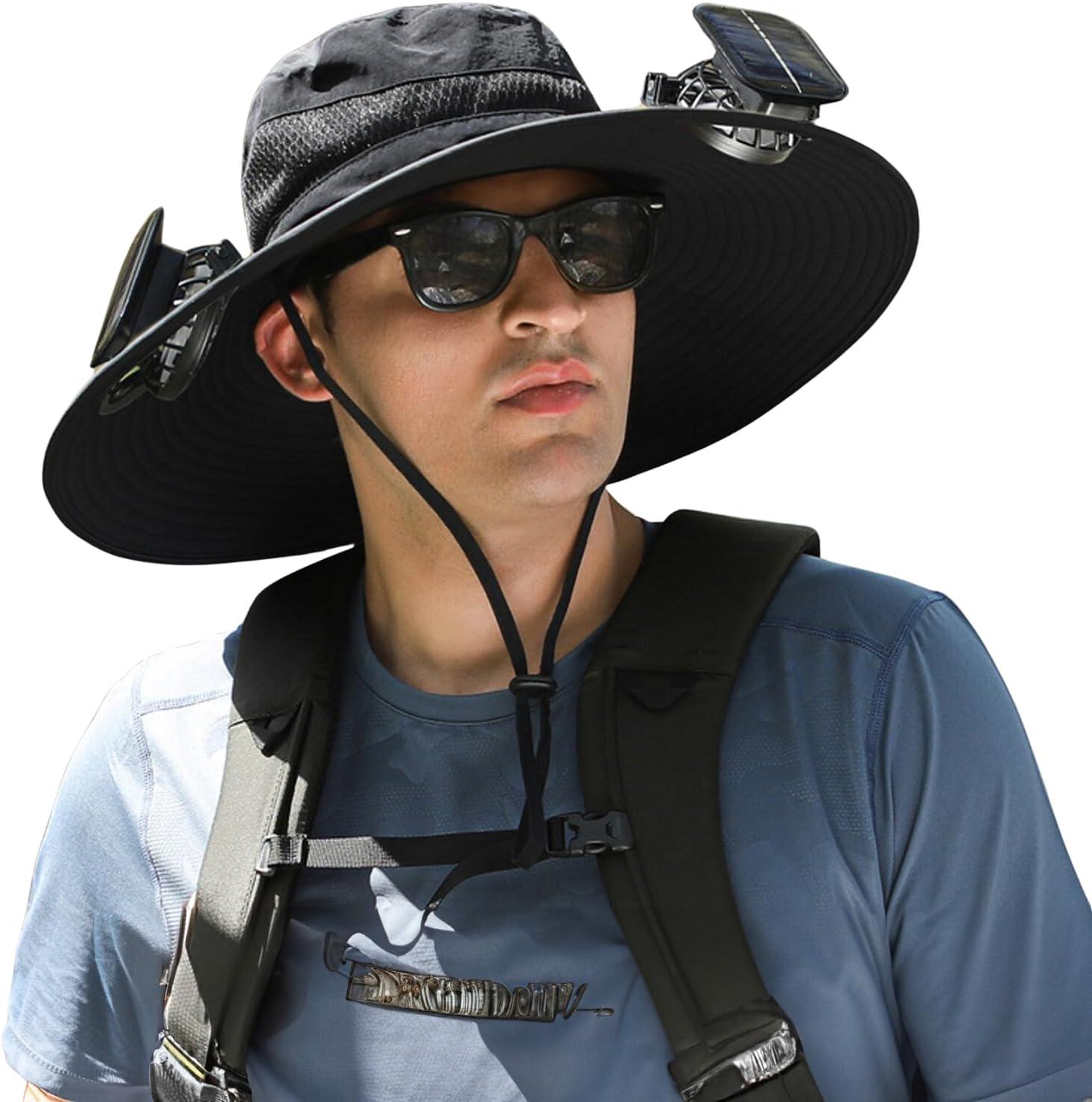 Outdoor Wide Brim Sun Hat with 2 Solar Fan Bucket Hat Men Women Fishing Beach - Picture 63 of 67