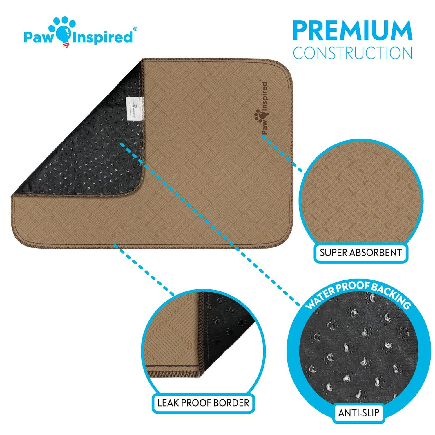 Paw Inspired Washable Dog Pads, Reusable Puppy Pee Wee Training Pads Extra Large - Picture 48 of 48